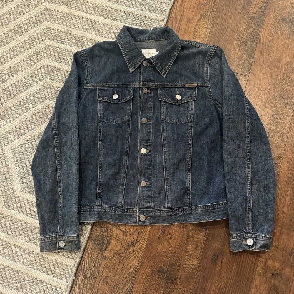 Vintage Calvin Klein CK Jean Jacket Women's Large Blue Denim Dark Wash 90's Y2K